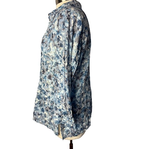 JM collection women’s blouse XL Blue button up 3/4 sleeve V neck - Picture 3 of 13